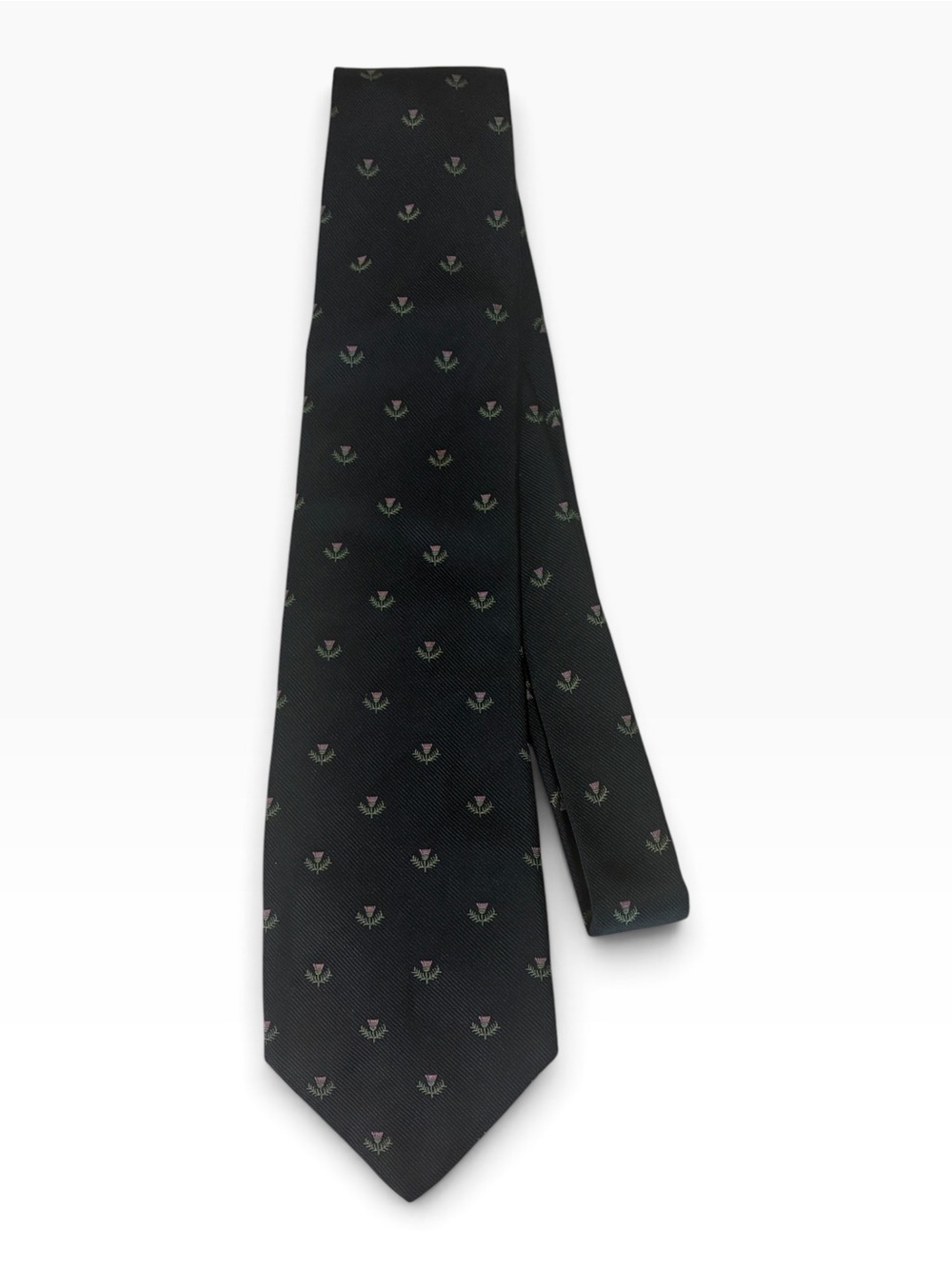 NWT The Andover Shop 100% Silk Tie Made in Ireland Navy Pink Thistle Pattern